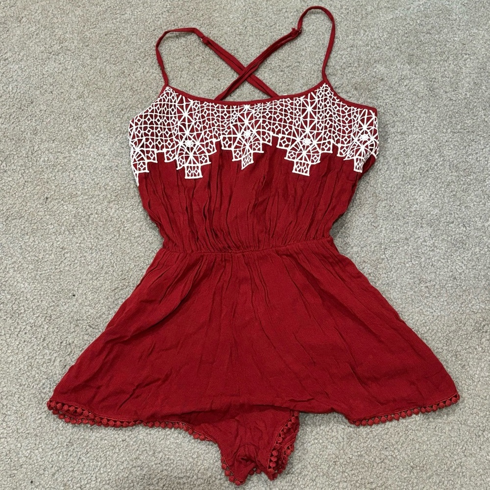 FOREVER 21 NWT Women’s Adjustable Pleated Romper / Swim Cover Up - red, size S